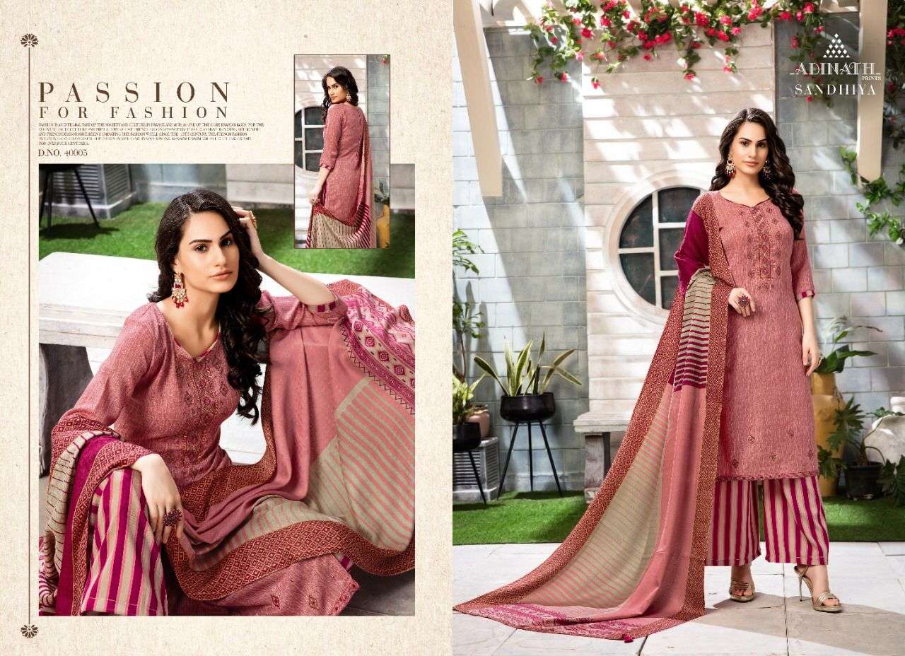 SANDHYA BY ADINATH PRINTS 40001 TO 40006 SERIES BEAUTIFUL STYLISH SHARARA SUITS FANCY COLORFUL CASUAL WEAR & ETHNIC WEAR & READY TO WEAR PURE PASHMINA PRINT WITH EMBROIDERY DRESSES AT WHOLESALE PRICE