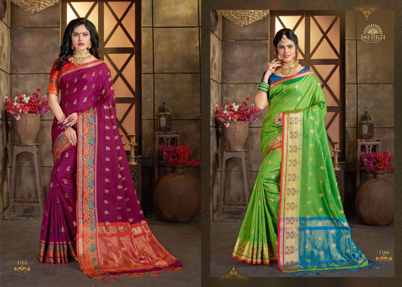 KAILASA SILK VOL-2 BY ISHIKA FASHION 1161 TO 1168 SERIES INDIAN TRADITIONAL WEAR COLLECTION BEAUTIFUL STYLISH FANCY COLORFUL PARTY WEAR & OCCASIONAL WEAR SOFT SILK SAREES AT WHOLESALE PRICE