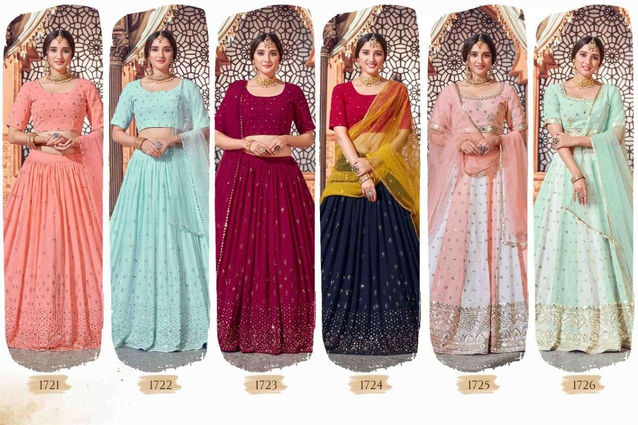 Bridesmaid Vol-12 By Shubhkala 1721 To 1726 Series Indian Traditional Beautiful Stylish Designer Banarasi Silk Jacquard Embroidered Party Wear Georgette Lehengas At Wholesale Price