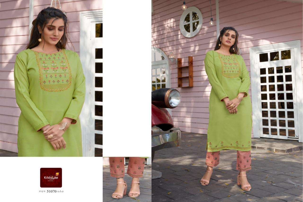 IMPERIA BY KRISHRIYAA 51065 TO 51072 SERIES DESIGNER STYLISH FANCY COLORFUL BEAUTIFUL PARTY WEAR & ETHNIC WEAR COLLECTION COTTON EMBROIDERY KURTIS WITH BOTTOM AT WHOLESALE PRICE
