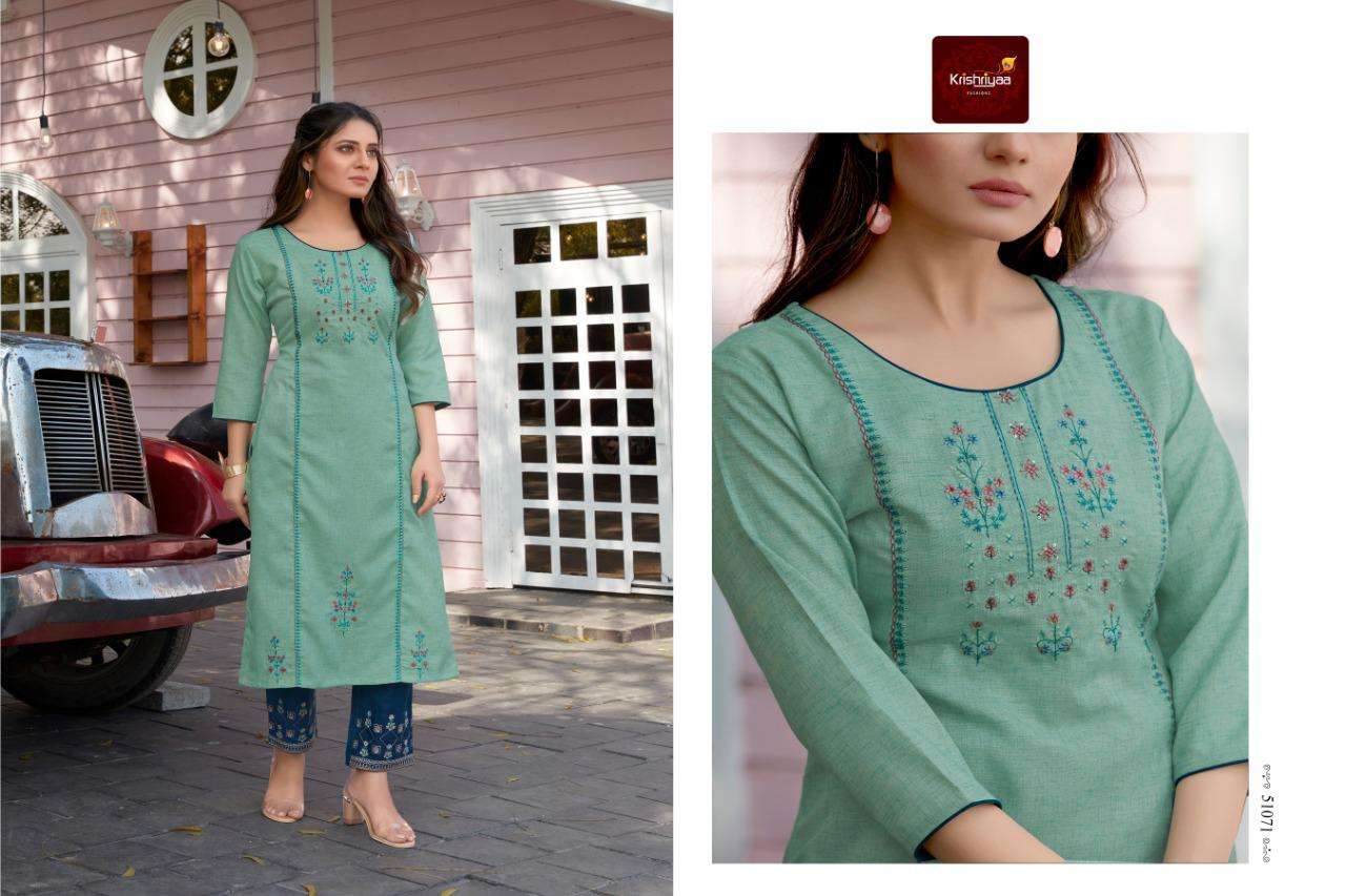IMPERIA BY KRISHRIYAA 51065 TO 51072 SERIES DESIGNER STYLISH FANCY COLORFUL BEAUTIFUL PARTY WEAR & ETHNIC WEAR COLLECTION COTTON EMBROIDERY KURTIS WITH BOTTOM AT WHOLESALE PRICE