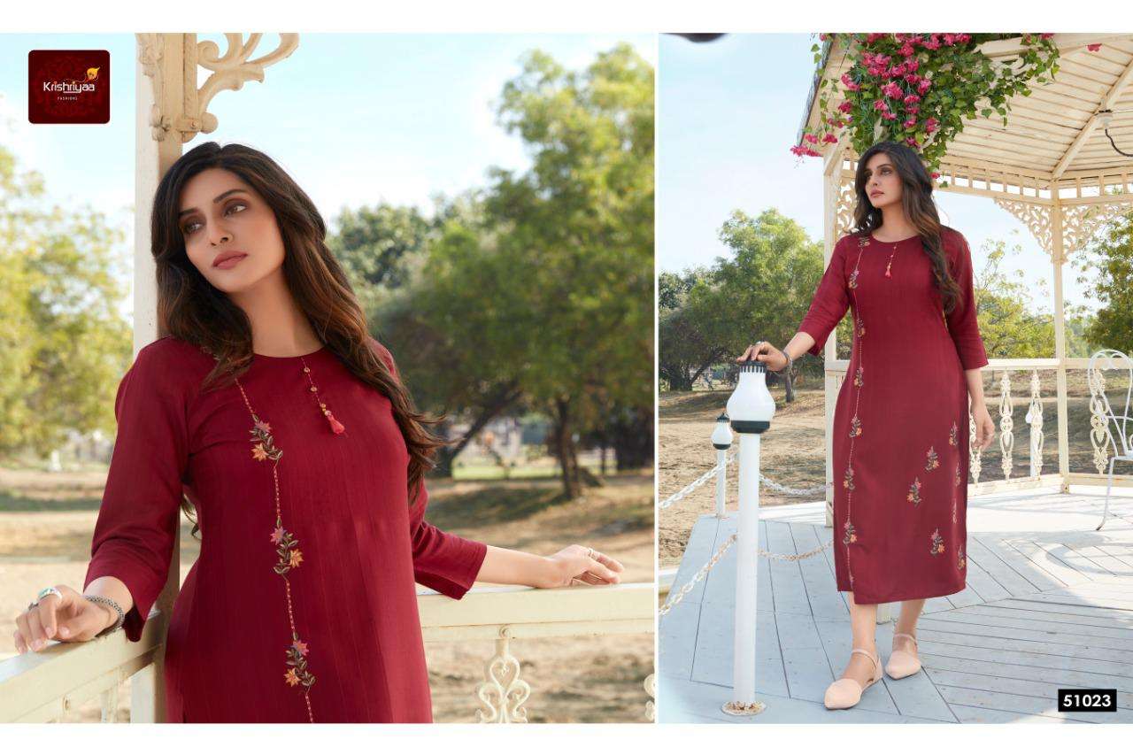 VOGUE BY KRISHRIYAA 51017 TO 51024 SERIES DESIGNER STYLISH FANCY COLORFUL BEAUTIFUL PARTY WEAR & ETHNIC WEAR COLLECTION VISCOSE EMBROIDERY KURTIS AT WHOLESALE PRICE