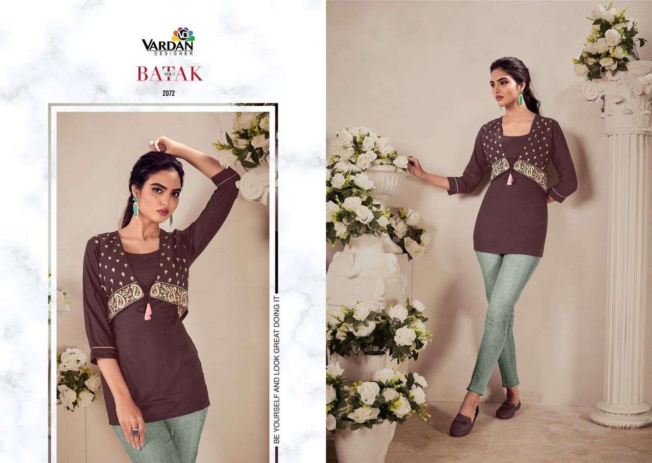 Batak Vol-1 By Vardan Designer 2071 To 2076 Series Beautiful Stylish Fancy Colorful Casual Wear & Ethnic Wear Heavy Rayon Tops At Wholesale Price