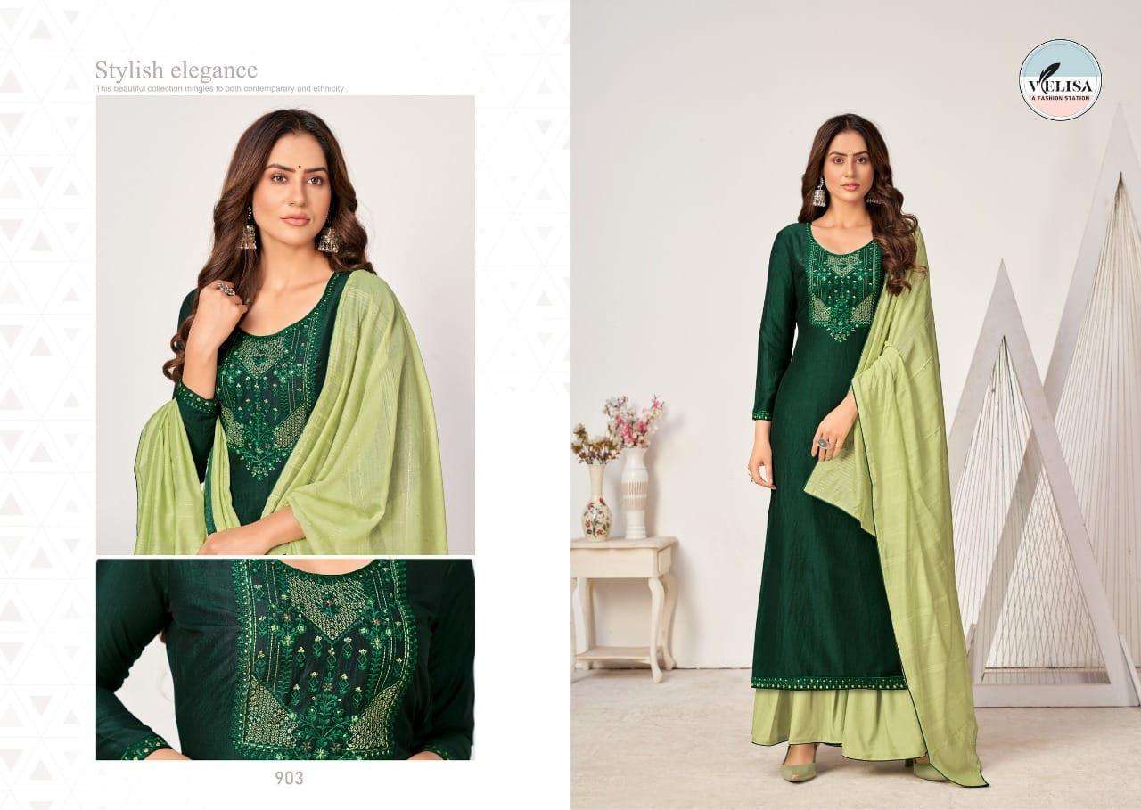 ELINA BY VELISA 901 TO 904 SERIES BEAUTIFUL SHARARA SUITS COLORFUL STYLISH FANCY CASUAL WEAR & ETHNIC WEAR PARAMPARA SILK EMBROIDERED DRESSES AT WHOLESALE PRICE