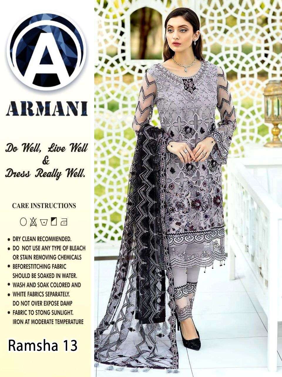 RAMSHA 13 BY ARMANI PAKISTANI SUITS BEAUTIFUL FANCY COLORFUL STYLISH PARTY WEAR & OCCASIONAL WEAR GEORGETTE WITH EMBROIDERY DRESSES AT WHOLESALE PRICE