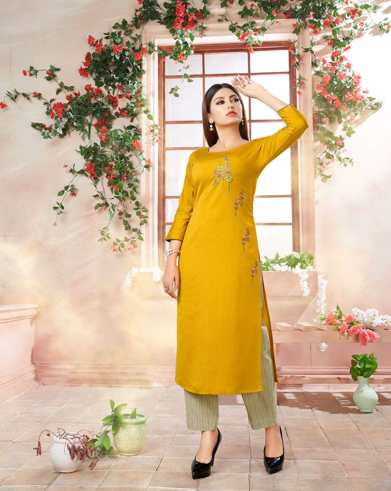 MAHER BY RT 8001 TO 8006 SERIES DESIGNER STYLISH FANCY COLORFUL BEAUTIFUL PARTY WEAR & ETHNIC WEAR COLLECTION VISCOSE KURTIS WITH BOTTOM AT WHOLESALE PRICE