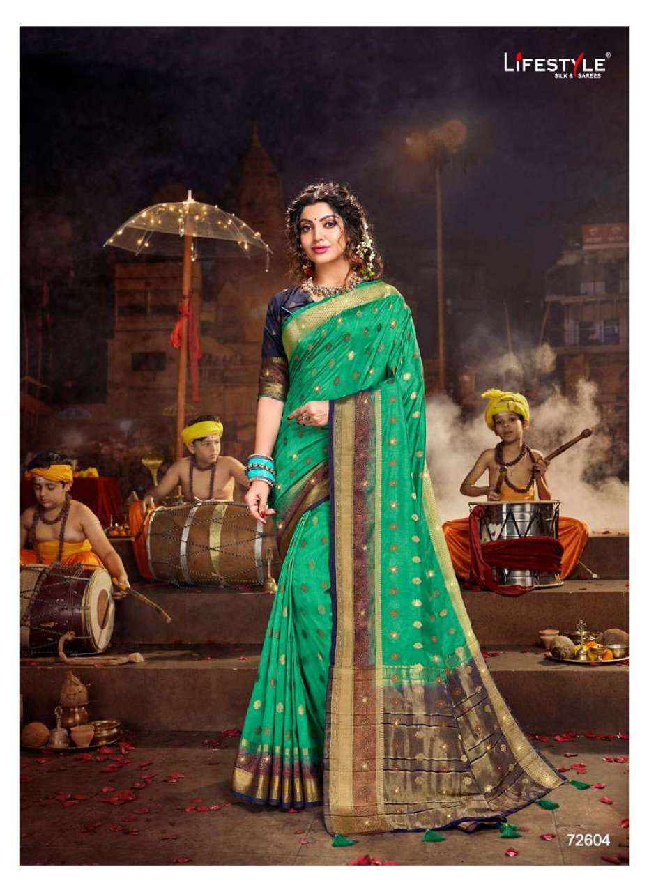 KADAMBARI BY LIFESTYLE SAREES 72601 TO 72606 SERIES INDIAN TRADITIONAL WEAR COLLECTION BEAUTIFUL STYLISH FANCY COLORFUL PARTY WEAR & OCCASIONAL WEAR NYLON SILK SAREES AT WHOLESALE PRICE
