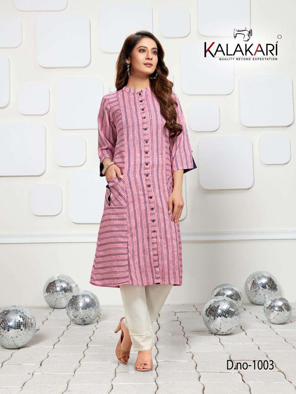 TRENDZ VOL-6 BY KALAKARI 1001 TO 1004 SERIES DESIGNER STYLISH FANCY COLORFUL BEAUTIFUL PARTY WEAR & ETHNIC WEAR COLLECTION RAYON WEAVING KURTIS AT WHOLESALE PRICE