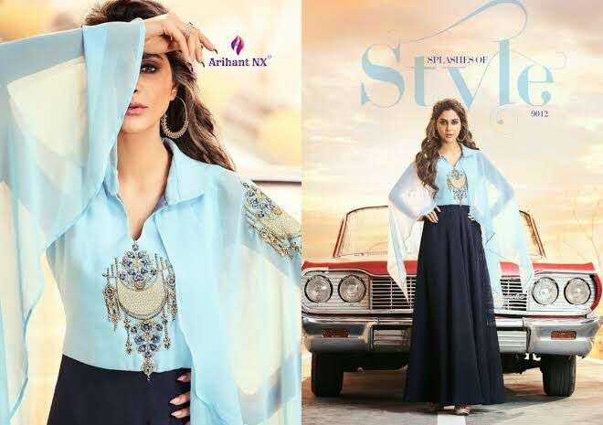 ZARA VOL-2 NX BY ARIHANT NX DESIGNER BEAUTIFUL STYLISH FANCY COLORFUL CASUAL WEAR & ETHNIC WEAR & READY TO WEAR SEMI GEORGETTE WITH EMBROIDERY INNER ROYAL CRAPE GOWNS AT WHOLESALE PRICE