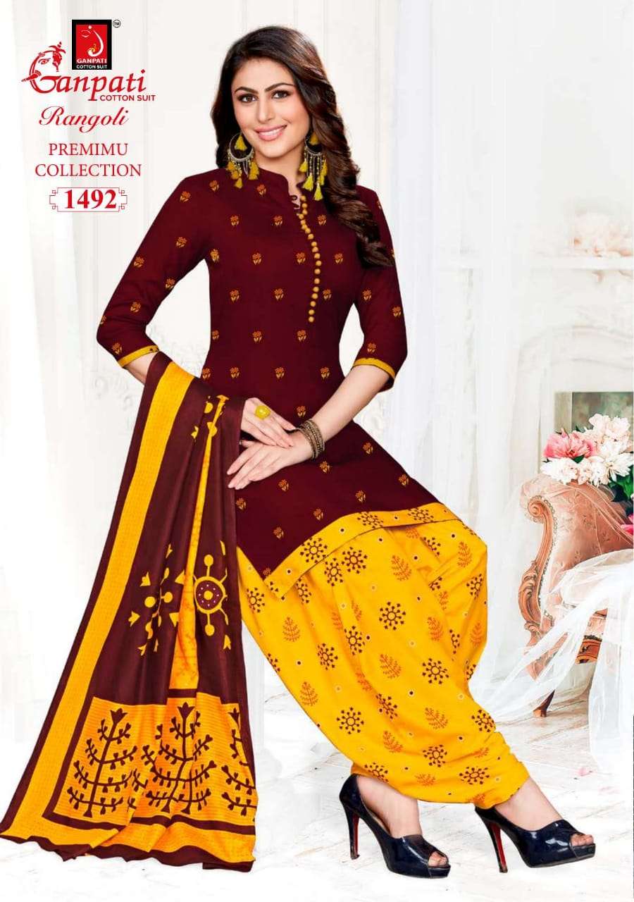 RANGOLI PREMIUM COLLECTION BY GANPATI COTTON SUIT 1481 TO 1504 SERIES BEAUTIFUL SUITS STYLISH FANCY COLORFUL CASUAL WEAR & ETHNIC WEAR COTTON DRESSES AT WHOLESALE PRICE