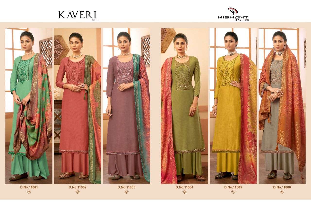 KAVERI VOL-2 BY NISHANT FASHION 11001 TO 11006 SERIES BEAUTIFUL SUITS COLORFUL STYLISH FANCY CASUAL WEAR & ETHNIC WEAR RAYON SILK EMBROIDERED DRESSES AT WHOLESALE PRICE