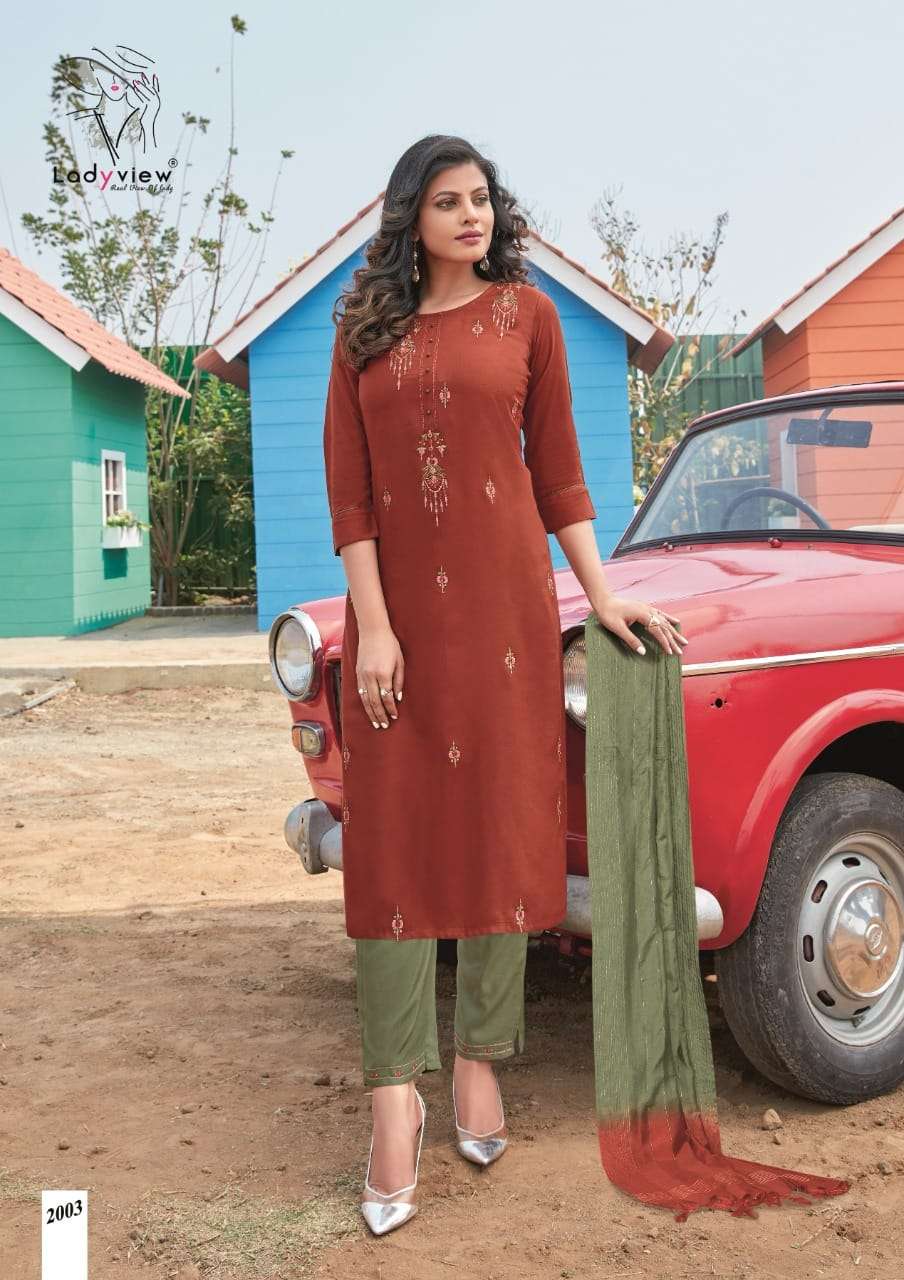 ALBELI BY LADY VIEW 2001 TO 2006 SERIES BEAUTIFUL SUITS COLORFUL STYLISH FANCY CASUAL WEAR & ETHNIC WEAR RAYON EMBROIDERED DRESSES AT WHOLESALE PRICE
