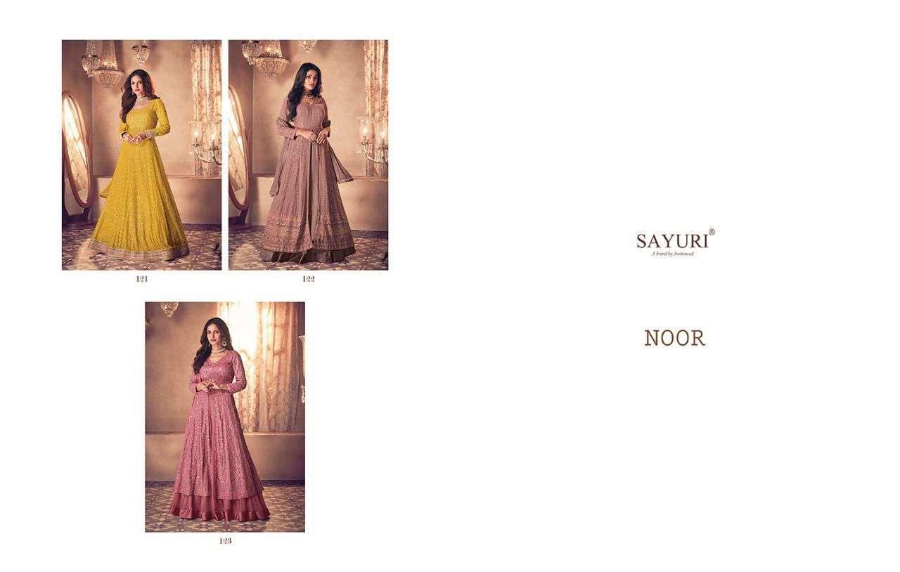 Noor By Sayuri 121 To 123 Series Beautiful Suits Colorful Stylish Fancy Casual Wear & Ethnic Wear Real Georgette Dresses At Wholesale Price