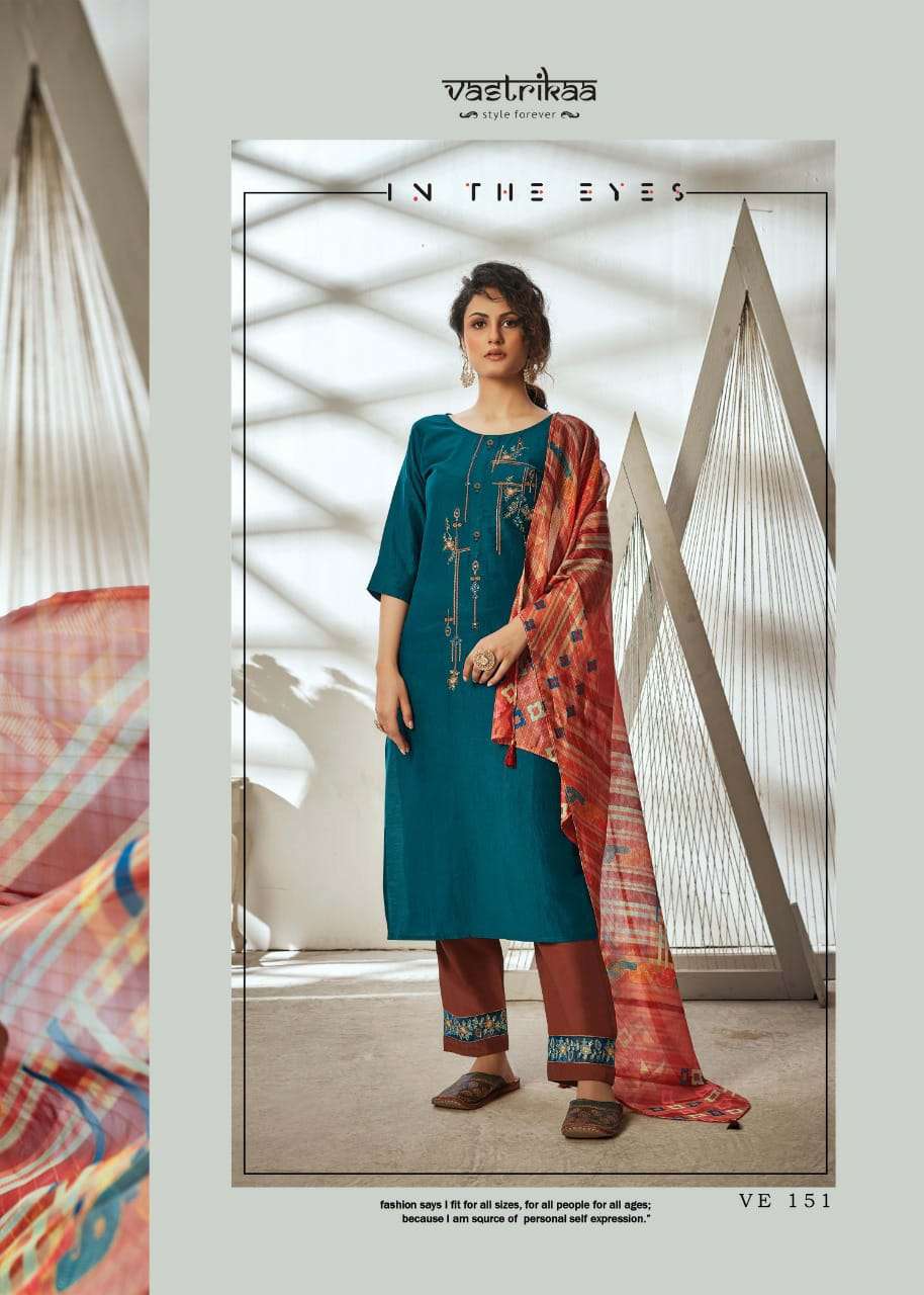 HARMONY BY VASTRIKAA 147 TO 152 SERIES BEAUTIFUL SUITS COLORFUL STYLISH FANCY CASUAL WEAR & ETHNIC WEAR CHINNON SILK EMBROIDERED DRESSES AT WHOLESALE PRICE