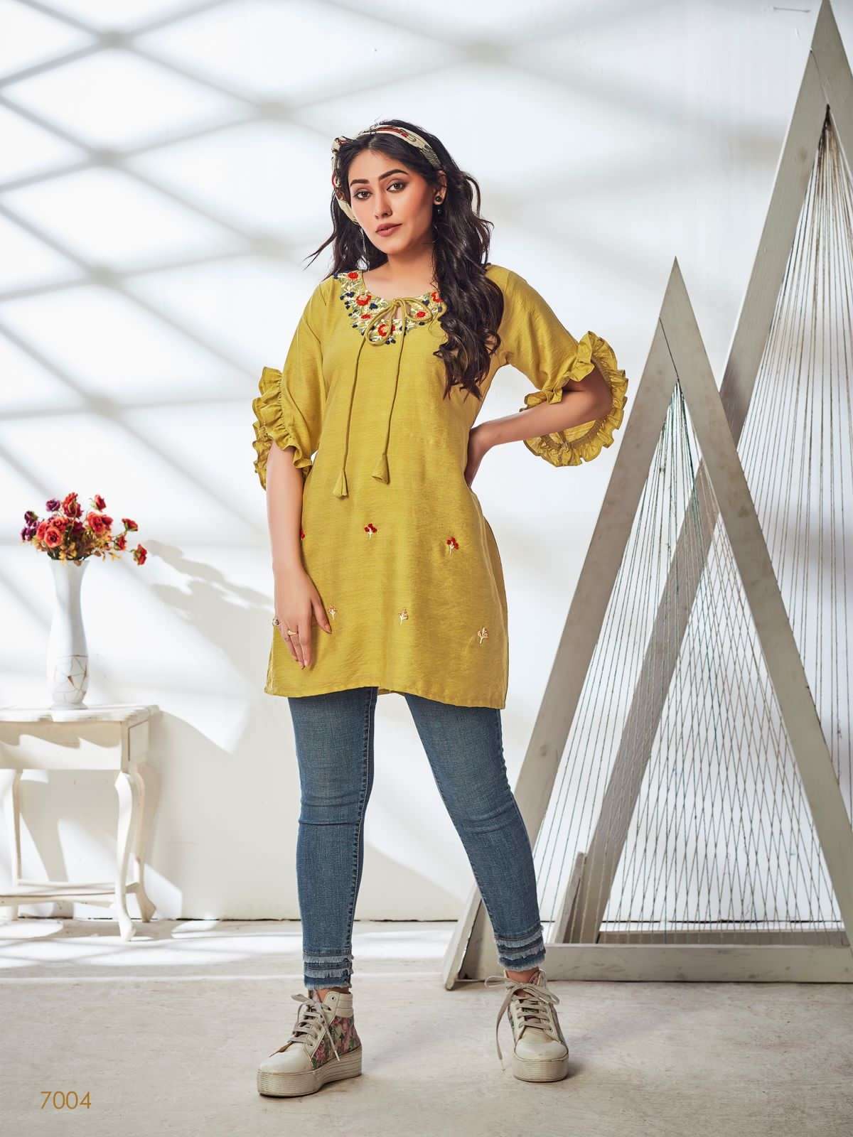 CALISTA BY KURTI TIMES 1001 TO 1004 SERIES BEAUTIFUL STYLISH FANCY COLORFUL CASUAL WEAR & ETHNIC WEAR VISCOSE EMBROIDERED TOPS AT WHOLESALE PRICE
