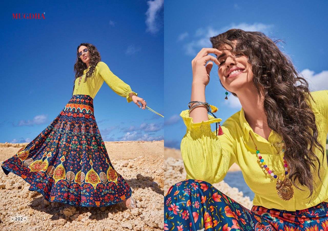MISHKA BY MUGDHA 201 TO 206 SERIES BEAUTIFUL STYLISH FANCY COLORFUL CASUAL WEAR & ETHNIC WEAR SPRING LYCRA TOPS WITH BOTTOM AT WHOLESALE PRICE