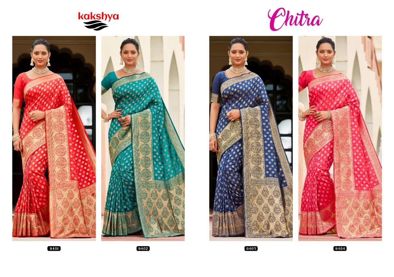 CHITRA BY KAKSHYA 9401 TO 9404 SERIES INDIAN TRADITIONAL WEAR COLLECTION BEAUTIFUL STYLISH FANCY COLORFUL PARTY WEAR & OCCASIONAL WEAR SILK SAREES AT WHOLESALE PRICE