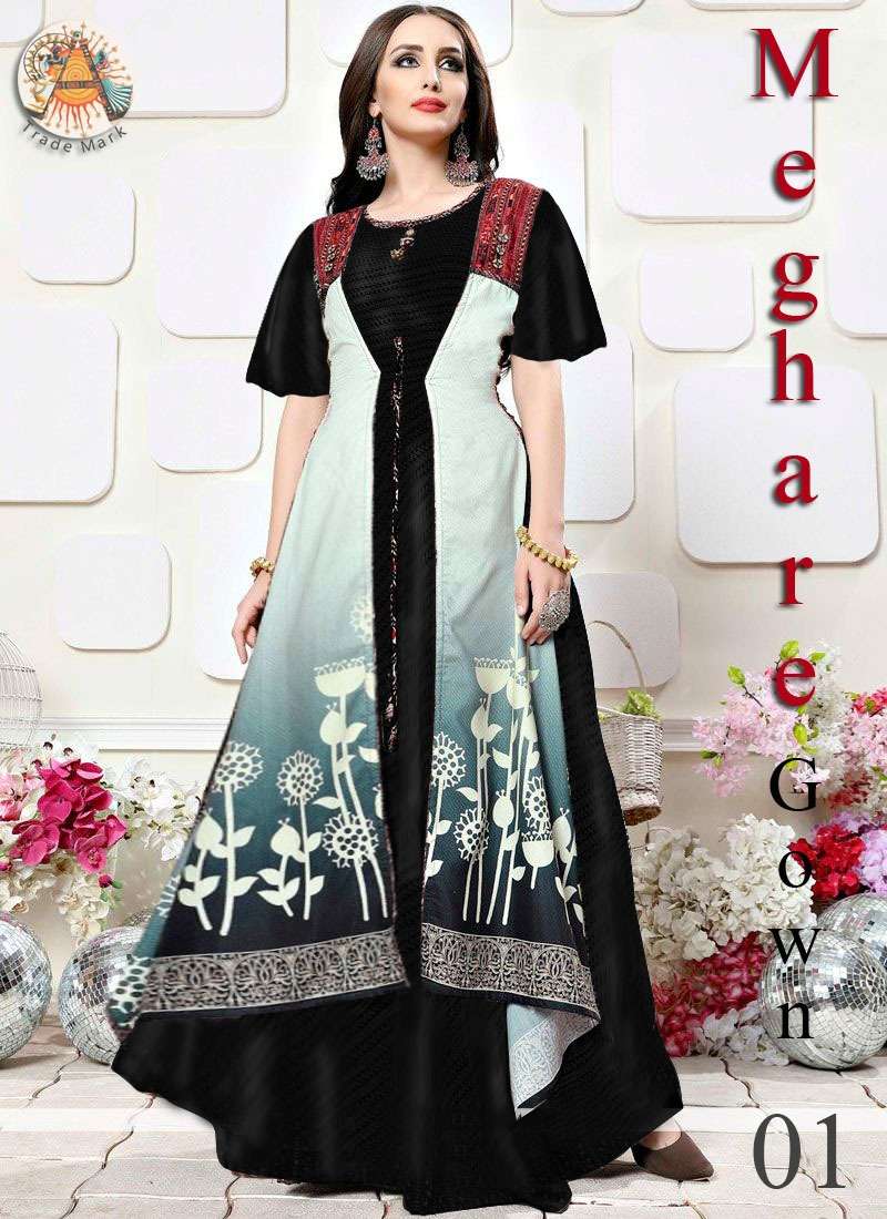 MEGHARE BY ARYA DRESS MAKER 01 TO 07 SERIES BEAUTIFUL STYLISH FANCY COLORFUL CASUAL WEAR & ETHNIC WEAR MUSLIN PRINT GOWNS AT WHOLESALE PRICE