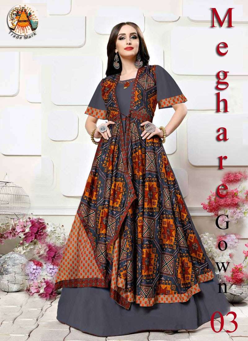 MEGHARE BY ARYA DRESS MAKER 01 TO 07 SERIES BEAUTIFUL STYLISH FANCY COLORFUL CASUAL WEAR & ETHNIC WEAR MUSLIN PRINT GOWNS AT WHOLESALE PRICE