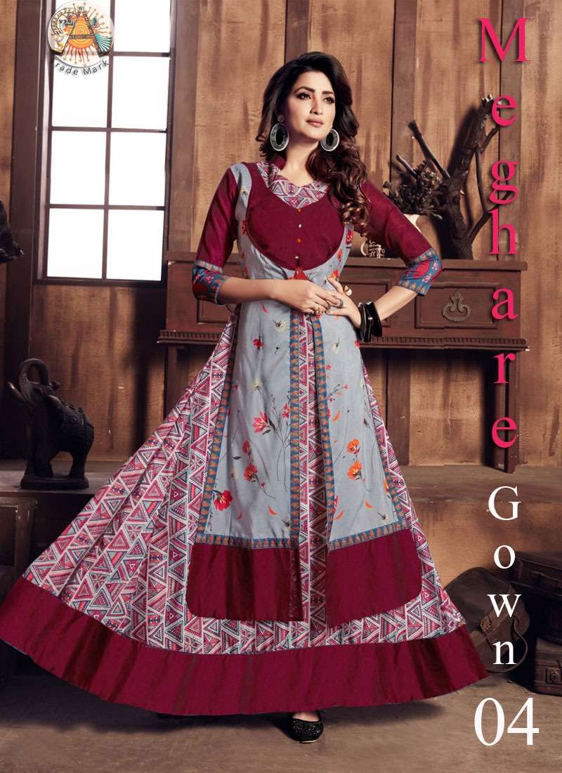 MEGHARE BY ARYA DRESS MAKER 01 TO 07 SERIES BEAUTIFUL STYLISH FANCY COLORFUL CASUAL WEAR & ETHNIC WEAR MUSLIN PRINT GOWNS AT WHOLESALE PRICE