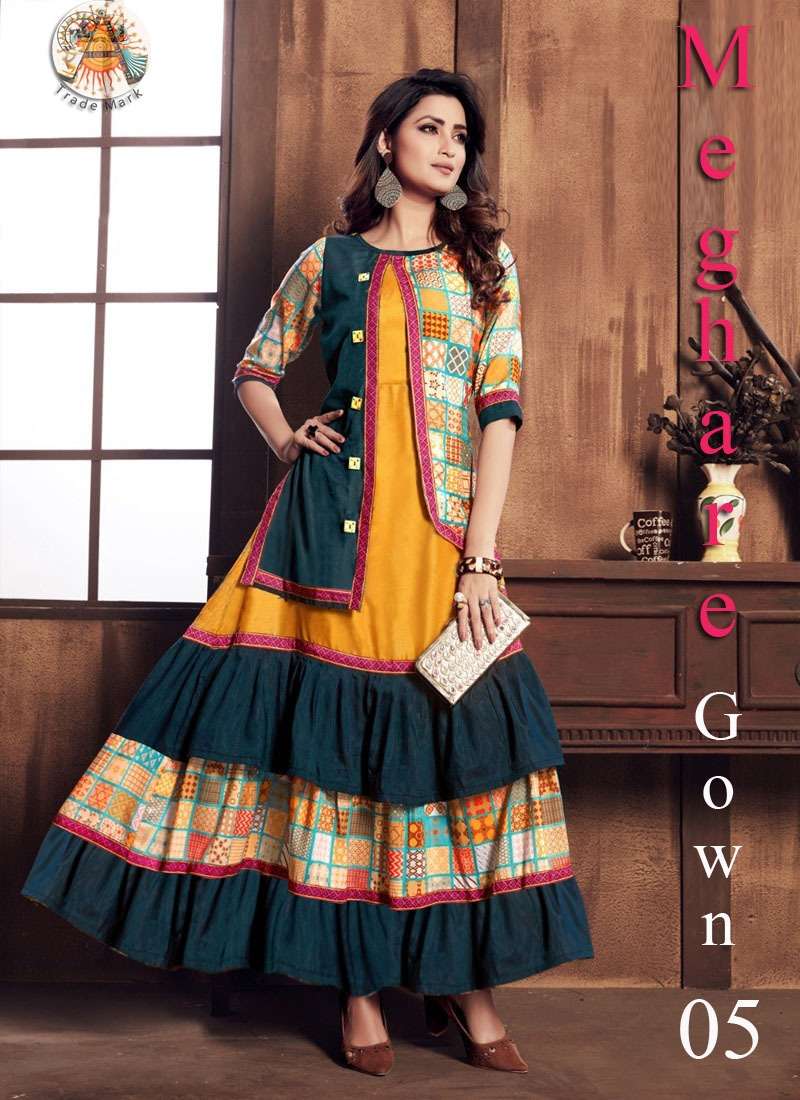 MEGHARE BY ARYA DRESS MAKER 01 TO 07 SERIES BEAUTIFUL STYLISH FANCY COLORFUL CASUAL WEAR & ETHNIC WEAR MUSLIN PRINT GOWNS AT WHOLESALE PRICE
