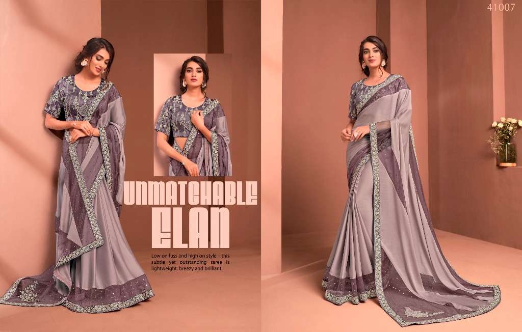 MODERN VIBES BY INDO VASTRA 41004 TO 41019 SERIES INDIAN TRADITIONAL WEAR COLLECTION BEAUTIFUL STYLISH FANCY COLORFUL PARTY WEAR & OCCASIONAL WEAR SATIN/SILK SAREES AT WHOLESALE PRICE