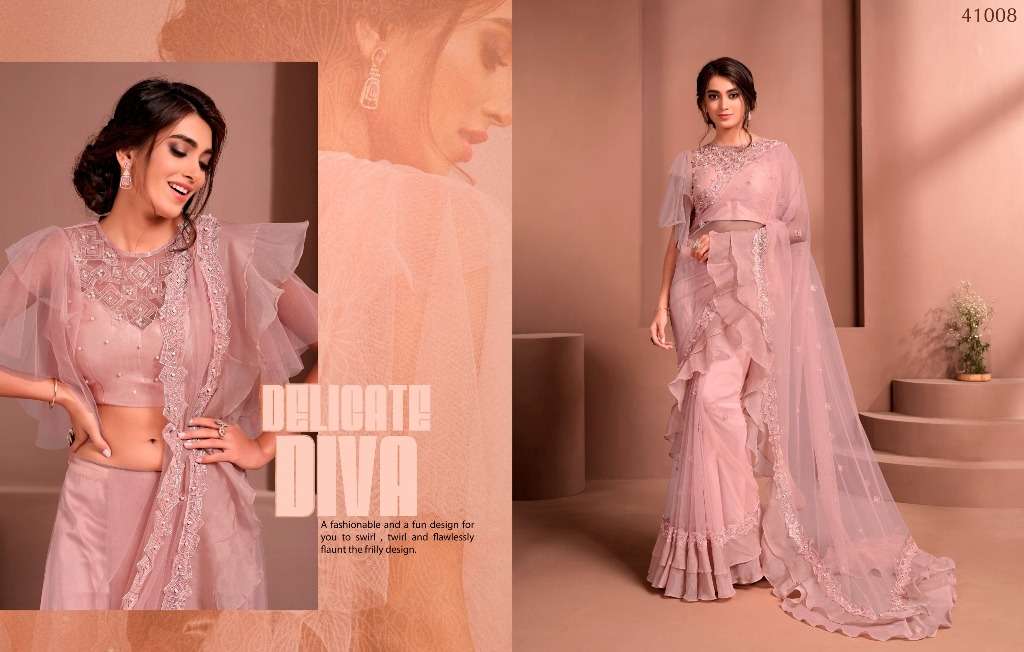 MODERN VIBES BY INDO VASTRA 41004 TO 41019 SERIES INDIAN TRADITIONAL WEAR COLLECTION BEAUTIFUL STYLISH FANCY COLORFUL PARTY WEAR & OCCASIONAL WEAR SATIN/SILK SAREES AT WHOLESALE PRICE