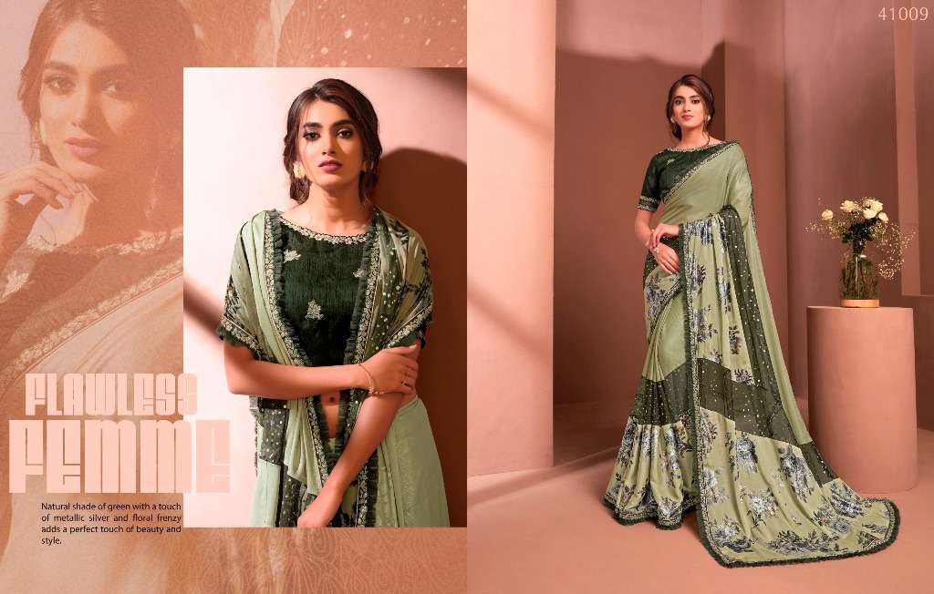 MODERN VIBES BY INDO VASTRA 41004 TO 41019 SERIES INDIAN TRADITIONAL WEAR COLLECTION BEAUTIFUL STYLISH FANCY COLORFUL PARTY WEAR & OCCASIONAL WEAR SATIN/SILK SAREES AT WHOLESALE PRICE