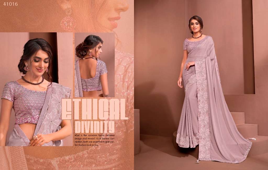 MODERN VIBES BY INDO VASTRA 41004 TO 41019 SERIES INDIAN TRADITIONAL WEAR COLLECTION BEAUTIFUL STYLISH FANCY COLORFUL PARTY WEAR & OCCASIONAL WEAR SATIN/SILK SAREES AT WHOLESALE PRICE