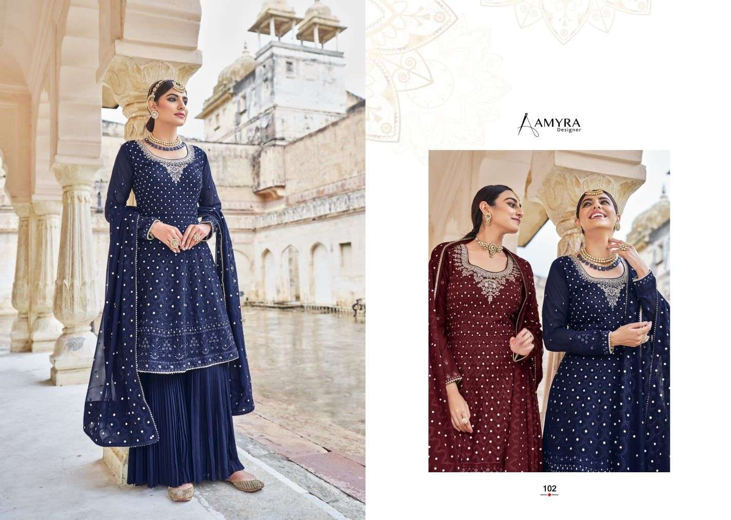 Ruby By Amyra Designer 101 To 105 Series Beautiful Stylish Sharara Suits Fancy Colorful Casual Wear & Ethnic Wear & Ready To Wear Heavy Blooming Georgette Dresses At Wholesale Price