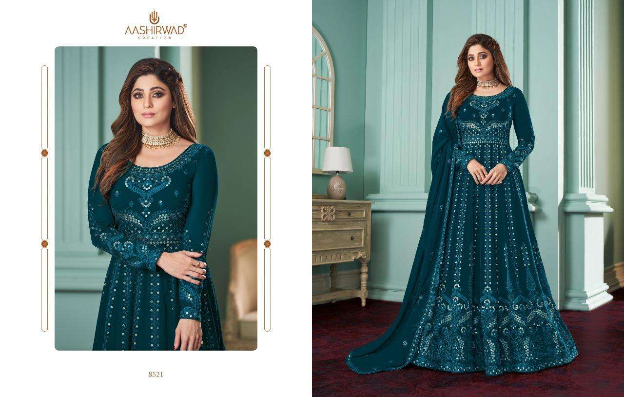 ROSE BY AASHIRWAD CREATION 8519 TO 8523 SERIES BEAUTIFUL STYLISH ANARKALI SUITS FANCY COLORFUL CASUAL WEAR & ETHNIC WEAR & READY TO WEAR REAL GEORGETTE DRESSES AT WHOLESALE PRICE