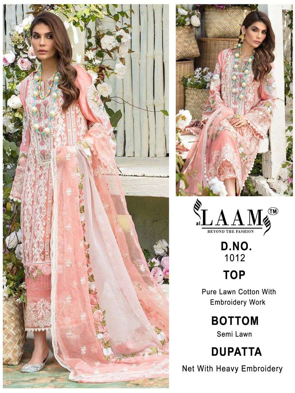 LAAM HIT DESIGN 1012 BY FASHID WHOLESALE DESIGNER PAKISTANI SUITS BEAUTIFUL STYLISH FANCY COLORFUL PARTY WEAR & OCCASIONAL WEAR PURE LAWN COTTON EMBROIDERED DRESSES AT WHOLESALE PRICE