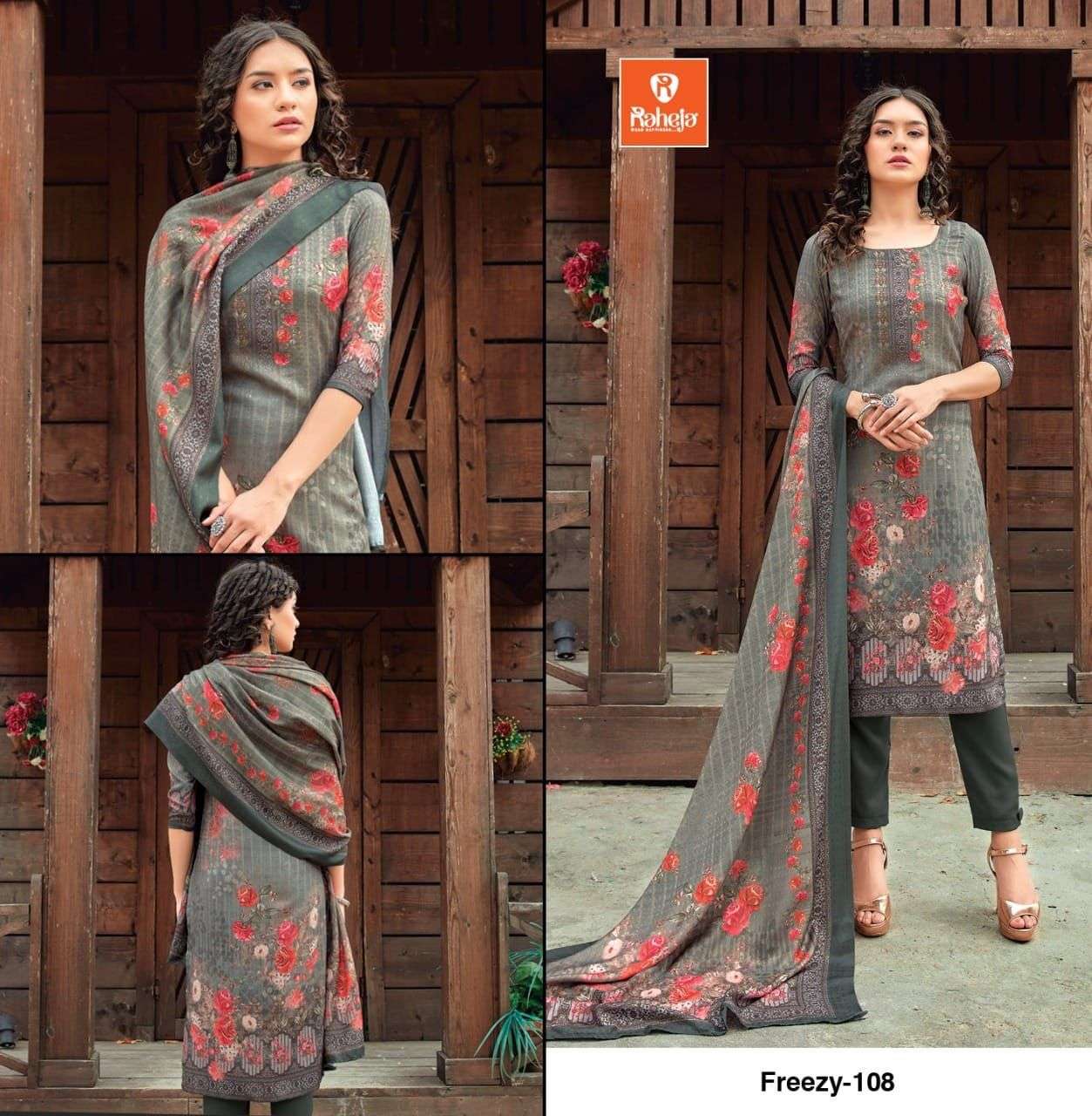 FREEZY BY RAHEJA 101 TO 109 SERIES BEAUTIFUL STYLISH SHARARA SUITS FANCY COLORFUL CASUAL WEAR & ETHNIC WEAR & READY TO WEAR PASHMINA DIGITAL PRINTED DRESSES AT WHOLESALE PRICE