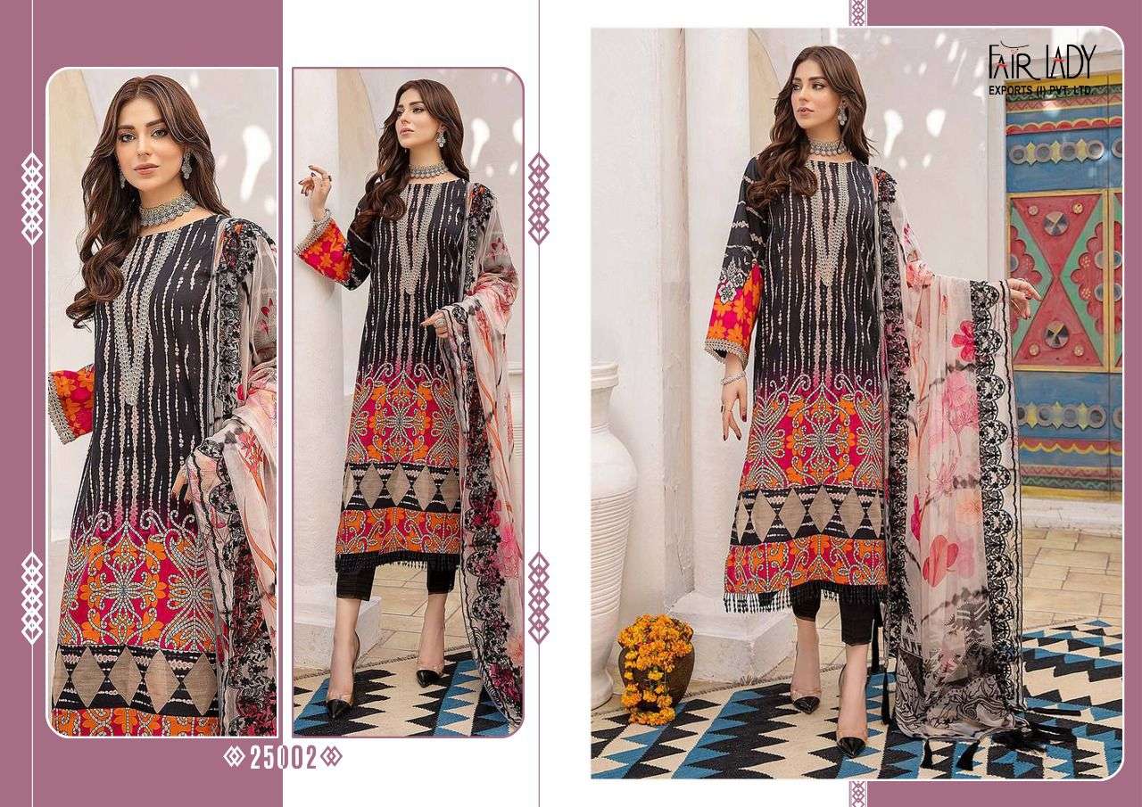 ANIIQ BY FAIR LADY 25001 TO 25005 SERIES DESIGNER PAKISTANI SUITS BEAUTIFUL STYLISH FANCY COLORFUL PARTY WEAR & OCCASIONAL WEAR LAWN COTTON DIGITAL PRINT EMBROIDERED DRESSES AT WHOLESALE PRICE