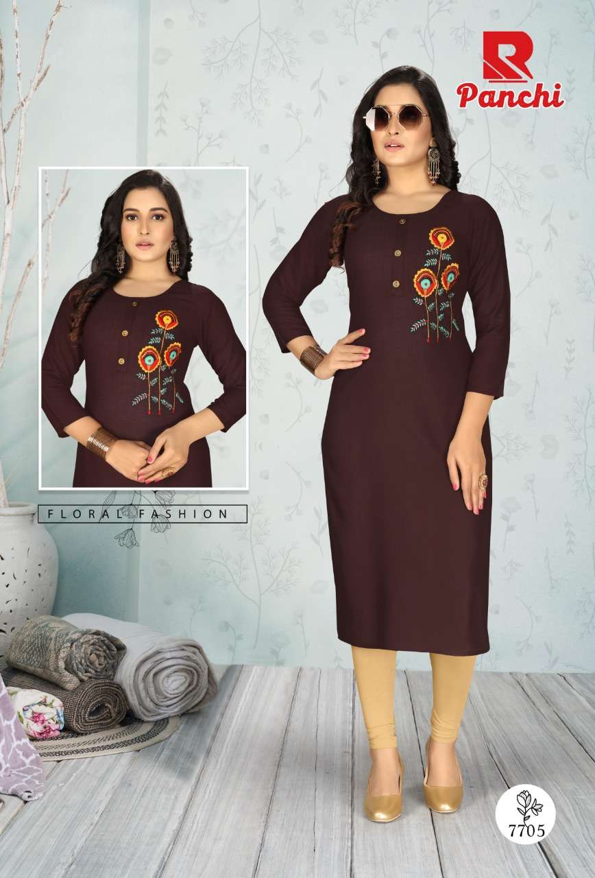 PANCHI BY RAASHI 7701 TO 7712 SERIES DESIGNER STYLISH FANCY COLORFUL BEAUTIFUL PARTY WEAR & ETHNIC WEAR COLLECTION RAYON EMBROIDERY KURTIS AT WHOLESALE PRICE