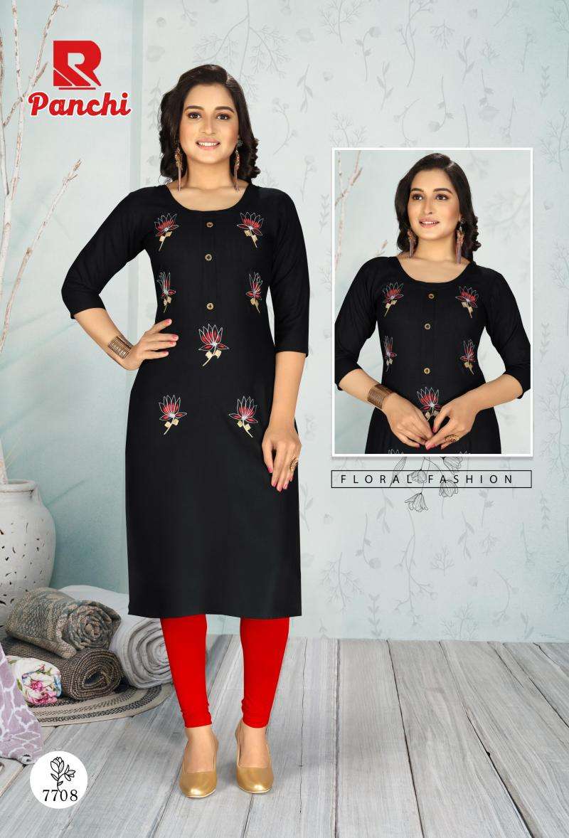 PANCHI BY RAASHI 7701 TO 7712 SERIES DESIGNER STYLISH FANCY COLORFUL BEAUTIFUL PARTY WEAR & ETHNIC WEAR COLLECTION RAYON EMBROIDERY KURTIS AT WHOLESALE PRICE