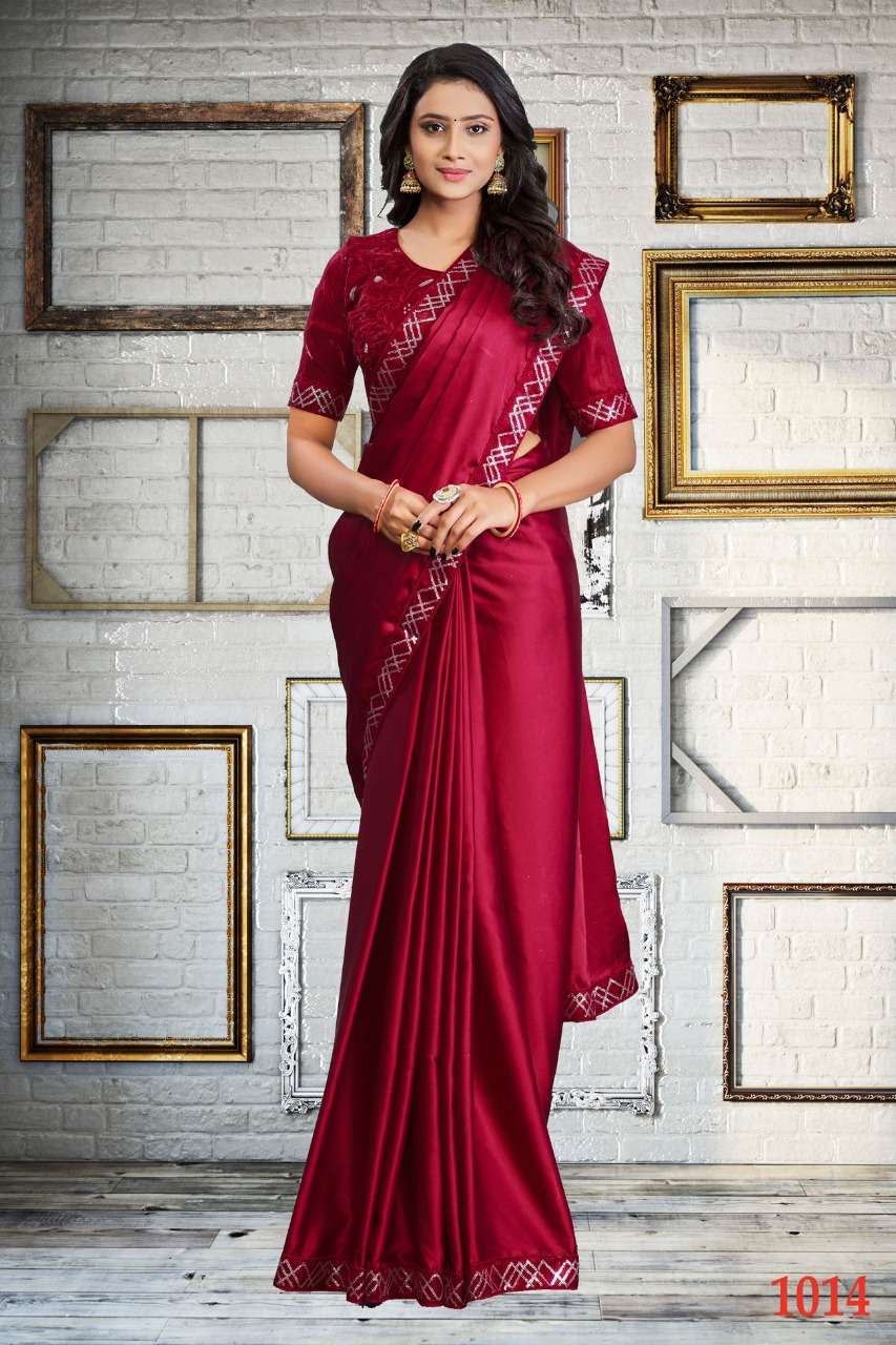 SITARA VOL-3 BY INDO VASTRA 1012 TO 1016 SERIES INDIAN TRADITIONAL WEAR COLLECTION BEAUTIFUL STYLISH FANCY COLORFUL PARTY WEAR & OCCASIONAL WEAR SILK SATIN EMBROIDERED SAREES AT WHOLESALE PRICE