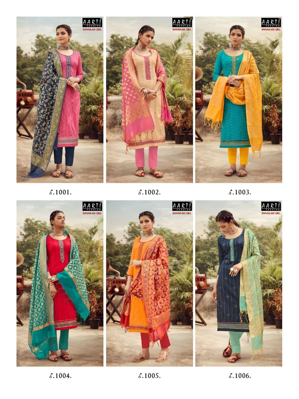 BANARASI GIRL BY AARTI FASHION 1001 TO 1006 SERIES BEAUTIFUL SUITS COLORFUL STYLISH FANCY CASUAL WEAR & ETHNIC WEAR JAM COTTON WITH WORK DRESSES AT WHOLESALE PRICE