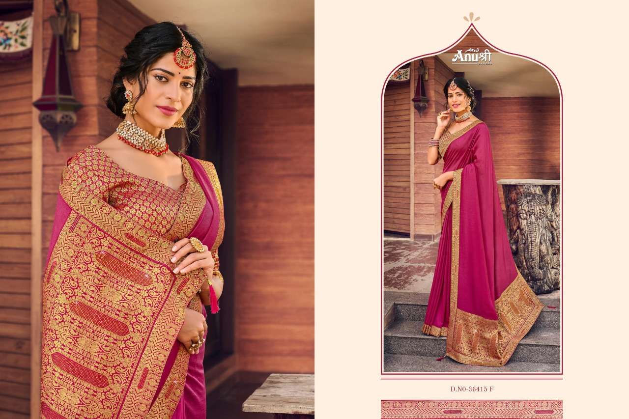DEBANSHI BY ANUSHREE 36415-A TO 36415-H SERIES INDIAN TRADITIONAL WEAR COLLECTION BEAUTIFUL STYLISH FANCY COLORFUL PARTY WEAR & OCCASIONAL WEAR CHINNON GEORGETTE SAREES AT WHOLESALE PRICE