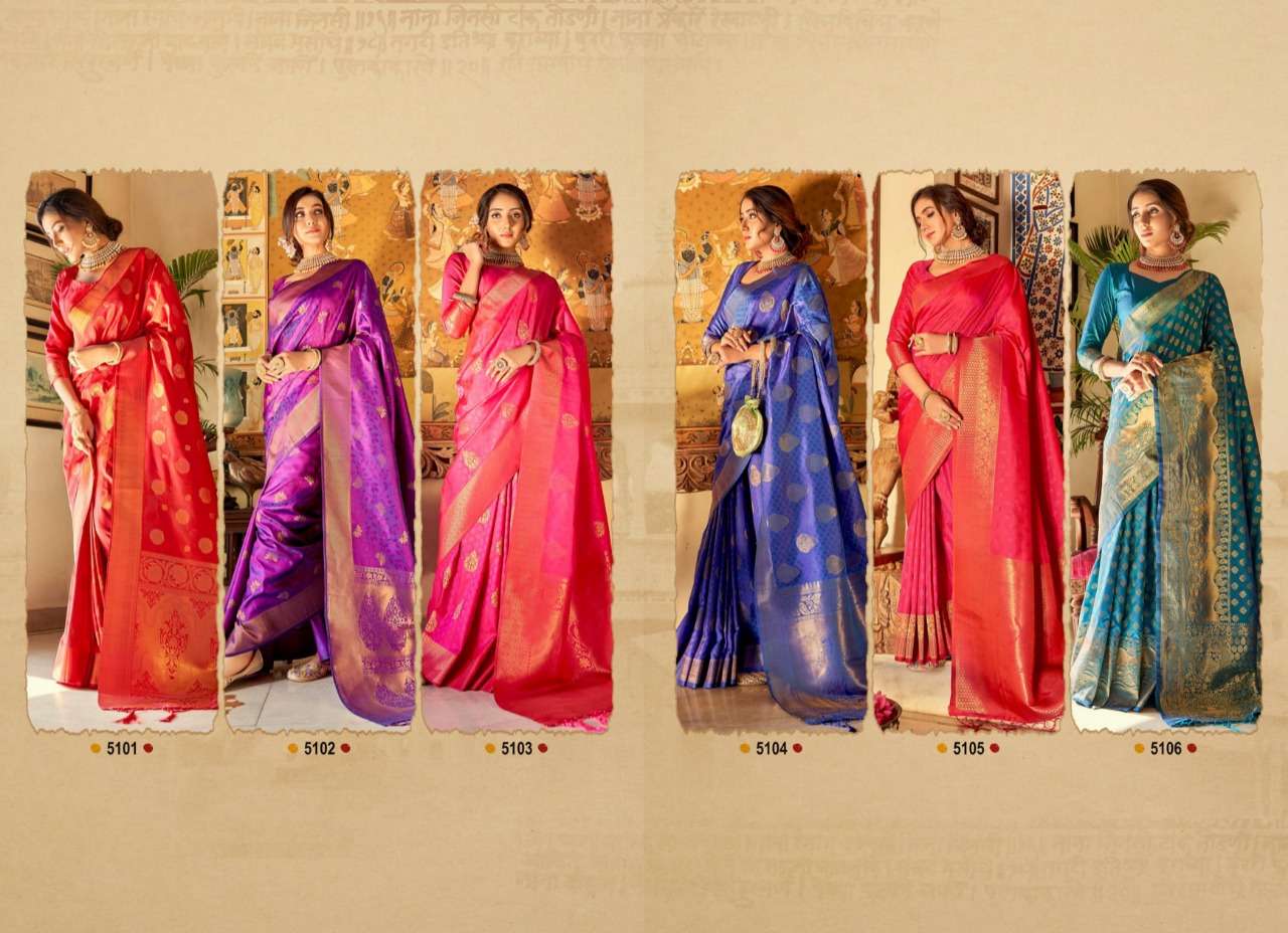 Aabhushan By Rajyog 5101 To 5106 Series Indian Traditional Wear Collection Beautiful Stylish Fancy Colorful Party Wear & Occasional Wear Soft Silk Sarees At Wholesale Price