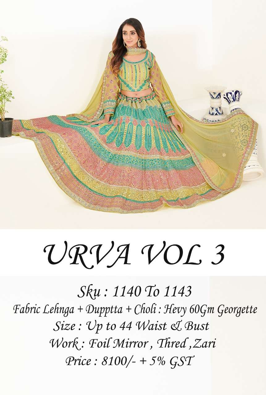 URVA VOL-3 BY SHEE STAR 1140 TO 1143 SERIES DESIGNER BEAUTIFUL COLLECTION OCCASIONAL WEAR & PARTY WEAR HEAVY GEORGETTE LEHENGAS AT WHOLESALE PRICE