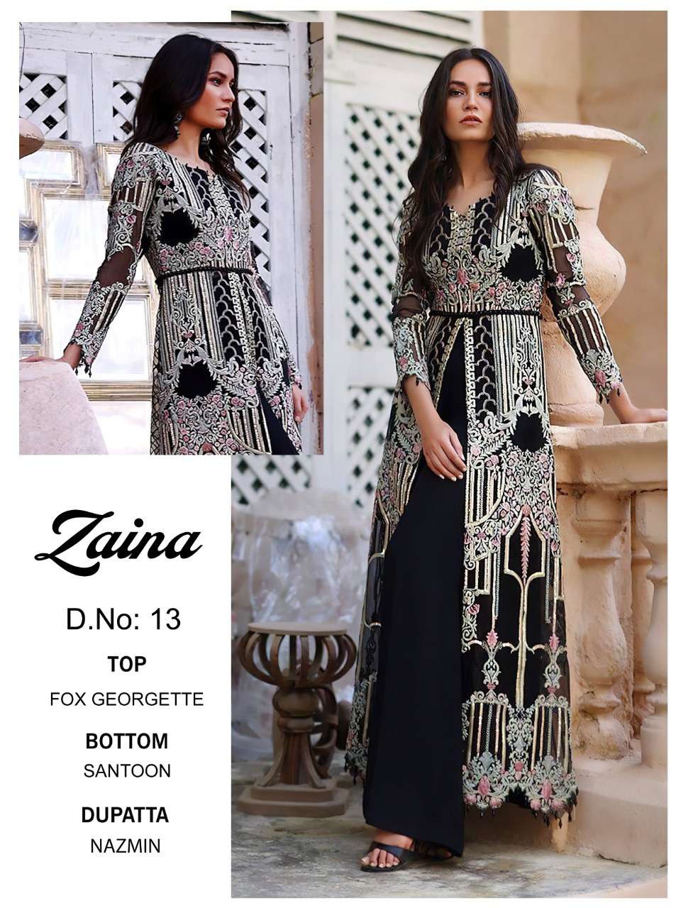 ZAINA BY FASHID WHOLESALE 11 TO 14 SERIES DESIGNER PAKISTANI SUITS BEAUTIFUL STYLISH FANCY COLORFUL PARTY WEAR & OCCASIONAL WEAR FAUX GEORGETTE EMBROIDERED DRESSES AT WHOLESALE PRICE