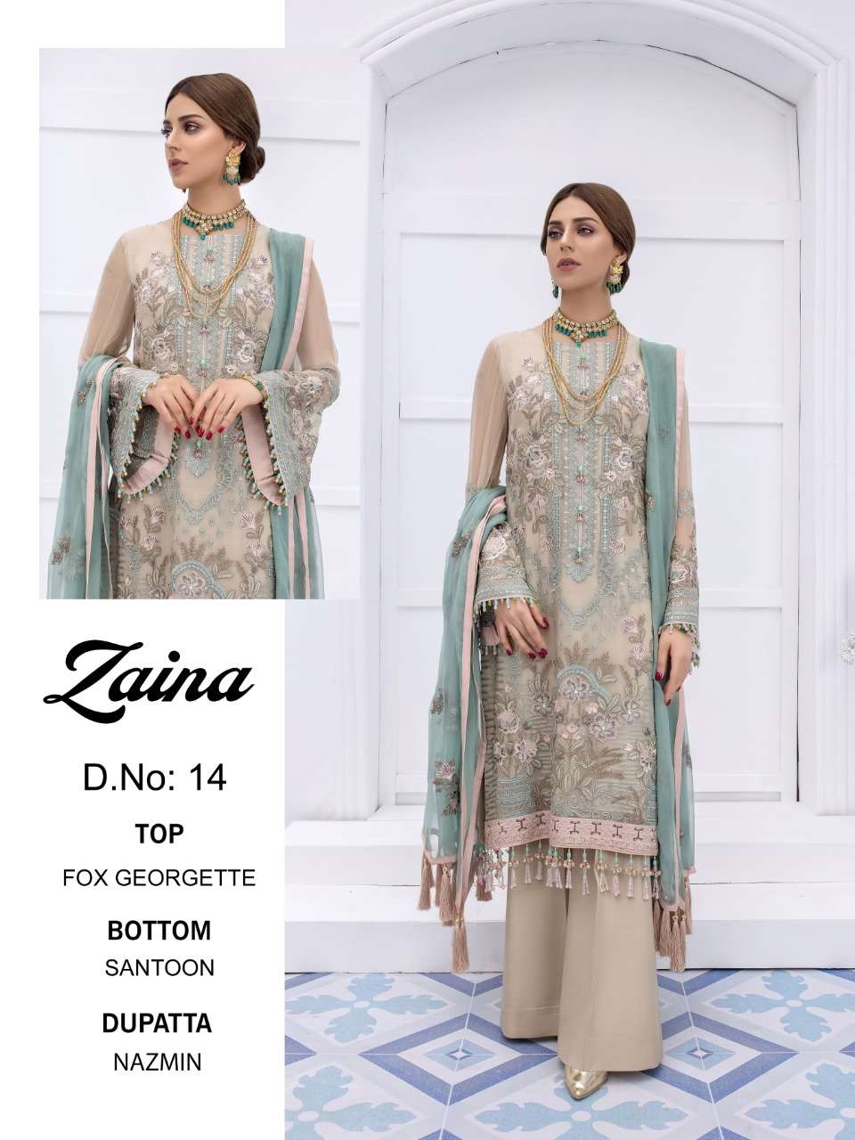 ZAINA BY FASHID WHOLESALE 11 TO 14 SERIES DESIGNER PAKISTANI SUITS BEAUTIFUL STYLISH FANCY COLORFUL PARTY WEAR & OCCASIONAL WEAR FAUX GEORGETTE EMBROIDERED DRESSES AT WHOLESALE PRICE