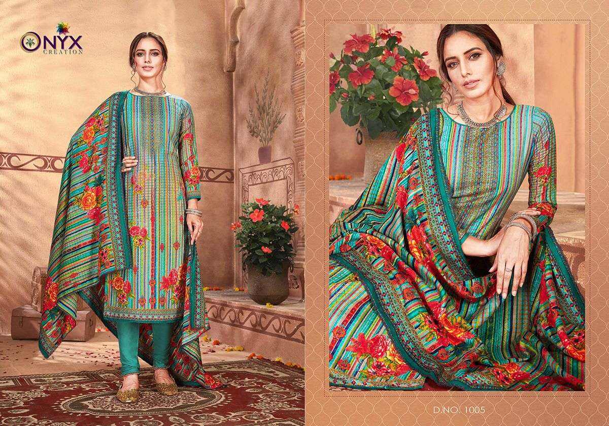 MANNAT BY ONYX 1001 TO 1008 SERIES BEAUTIFUL SUITS COLORFUL STYLISH FANCY CASUAL WEAR & ETHNIC WEAR PURE PASHMINA DIGITAL PRINT DRESSES AT WHOLESALE PRICE