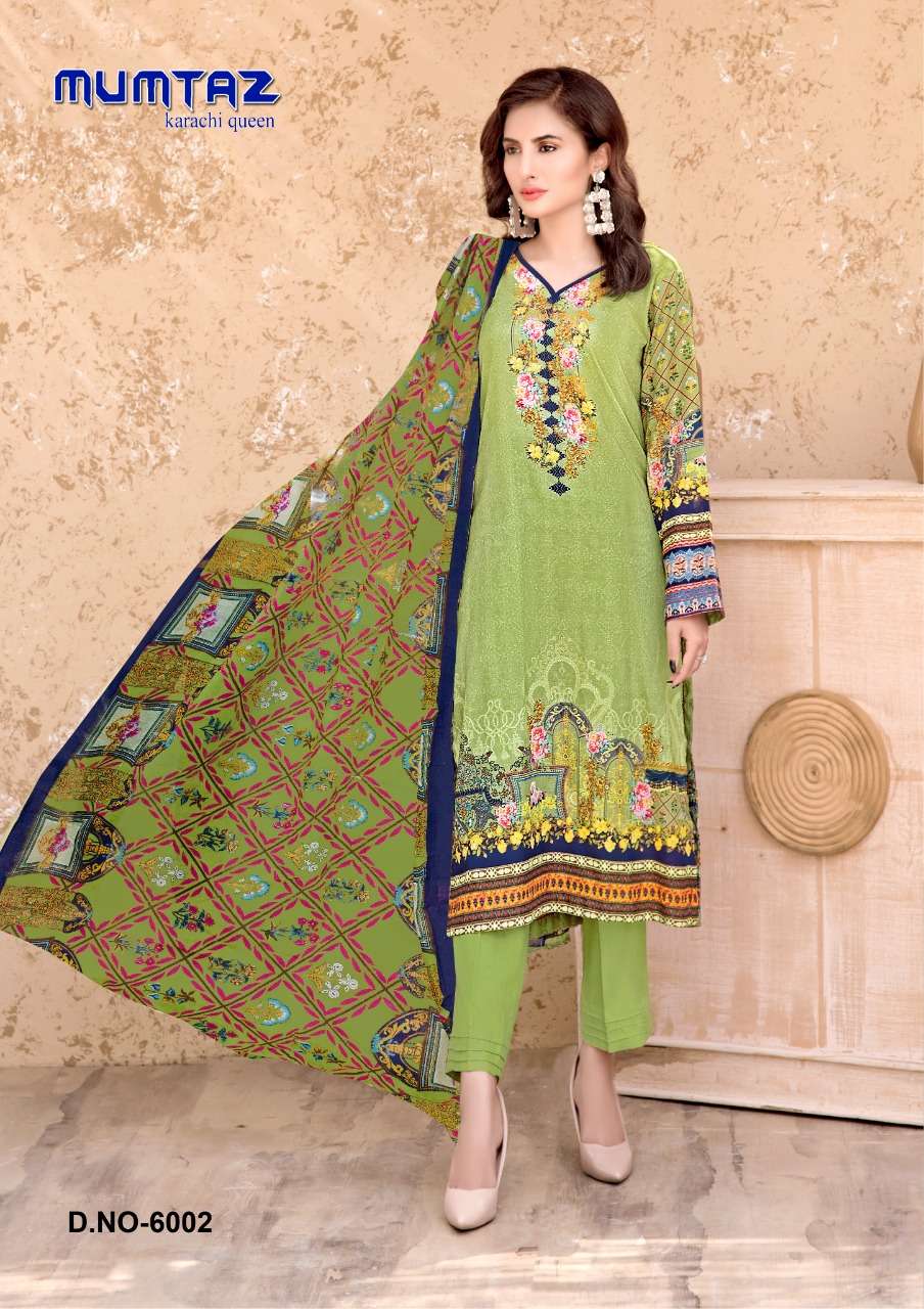 MUMTAZ VOL-6 BY MADHAV FASHION 6001 TO 6006 SERIES INDIAN TRADITIONAL WEAR COLLECTION BEAUTIFUL STYLISH FANCY COLORFUL PARTY WEAR & OCCASIONAL WEAR PURE COTTON PRINT DRESSES AT WHOLESALE PRICE