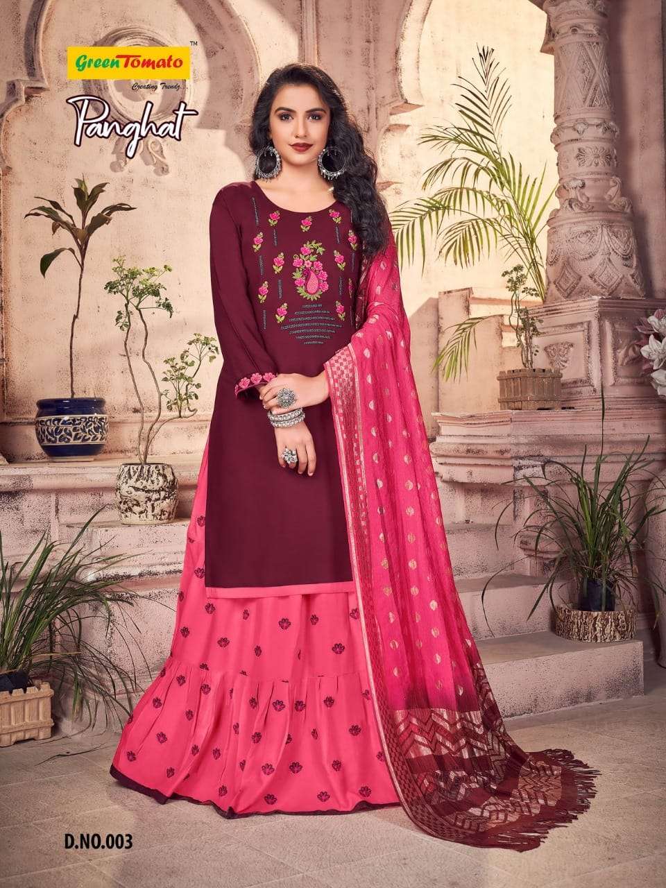 PANGHAT BY GREEN TOMATO 1001 TO 1008 SERIES BEAUTIFUL SUITS COLORFUL STYLISH FANCY CASUAL WEAR & ETHNIC WEAR HEAVY RAYON EMBROIDERED DRESSES AT WHOLESALE PRICE