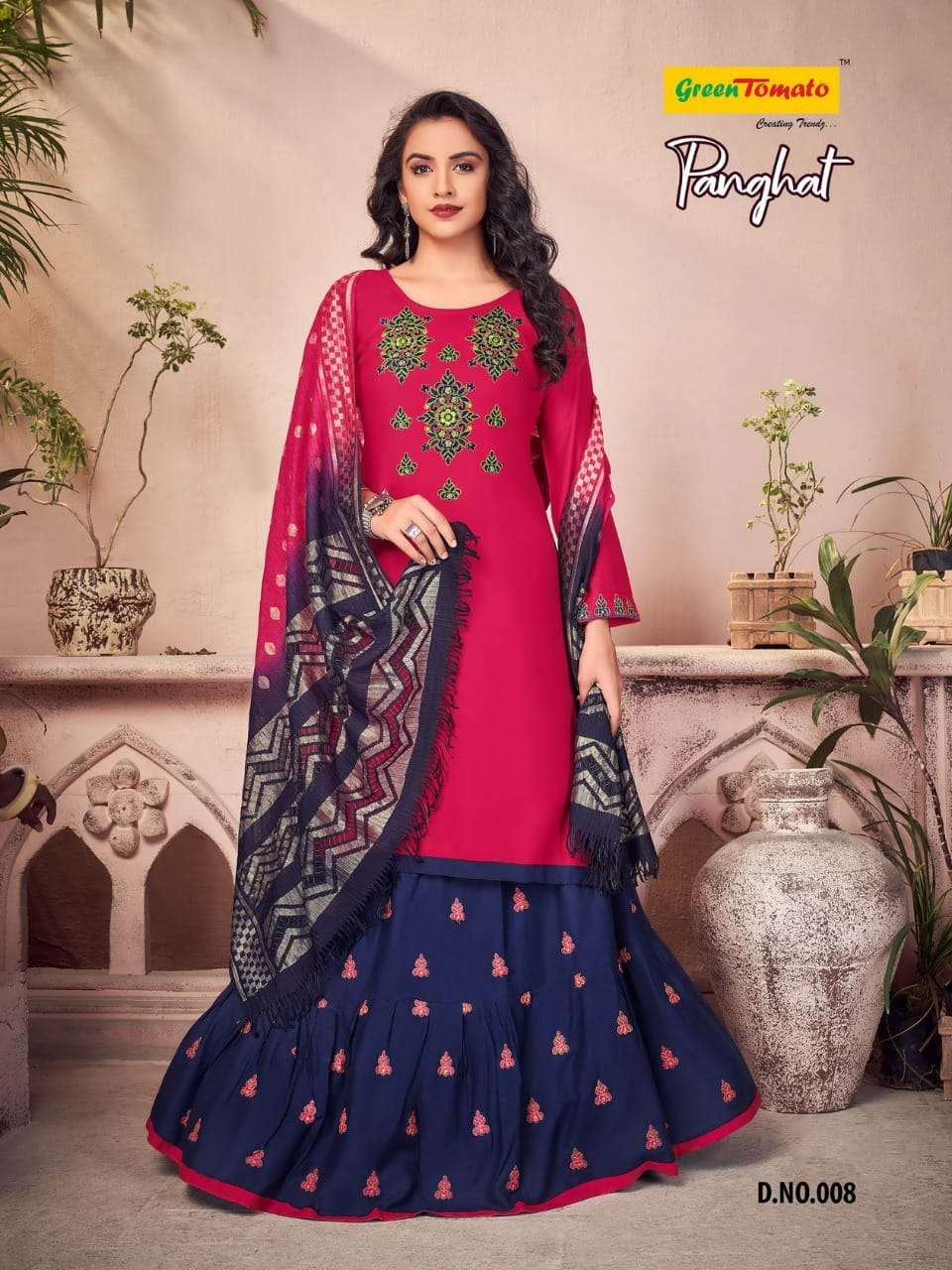 PANGHAT BY GREEN TOMATO 1001 TO 1008 SERIES BEAUTIFUL SUITS COLORFUL STYLISH FANCY CASUAL WEAR & ETHNIC WEAR HEAVY RAYON EMBROIDERED DRESSES AT WHOLESALE PRICE