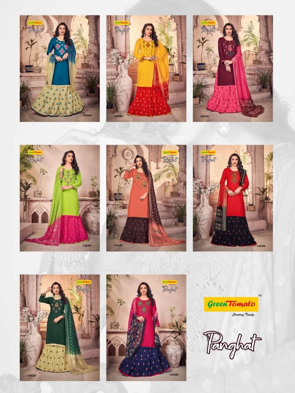 PANGHAT BY GREEN TOMATO 1001 TO 1008 SERIES BEAUTIFUL SUITS COLORFUL STYLISH FANCY CASUAL WEAR & ETHNIC WEAR HEAVY RAYON EMBROIDERED DRESSES AT WHOLESALE PRICE