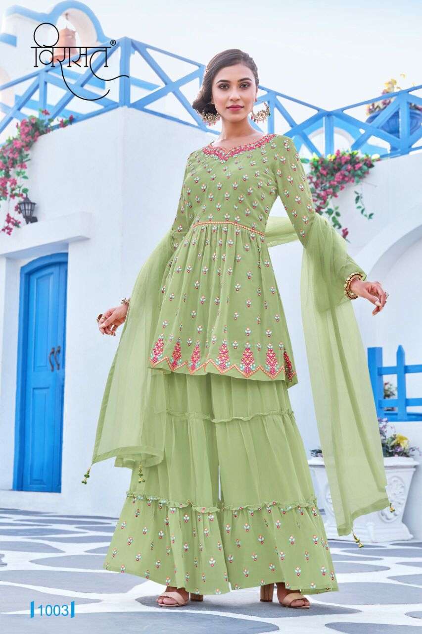 RESHAM BY VIRASAT 1001 TO 1006 SERIES BEAUTIFUL SUITS COLORFUL STYLISH FANCY CASUAL WEAR & ETHNIC WEAR GEORGETTE EMBROIDERED DRESSES AT WHOLESALE PRICE