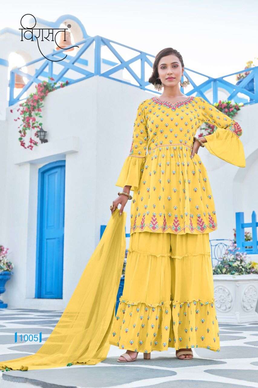 RESHAM BY VIRASAT 1001 TO 1006 SERIES BEAUTIFUL SUITS COLORFUL STYLISH FANCY CASUAL WEAR & ETHNIC WEAR GEORGETTE EMBROIDERED DRESSES AT WHOLESALE PRICE